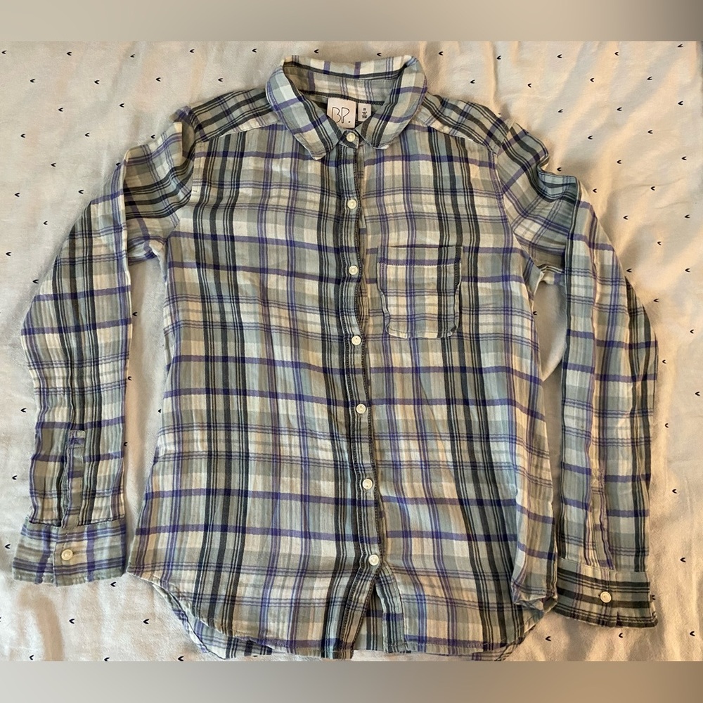 BP, XS, button up, blue white grey and purple